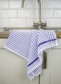 Poli-Dri Classic tea towel in Blue, 100% cotton terry check with woven border