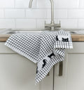 Poli-Dri Black Cats jacquard tea towel with woven black cats border