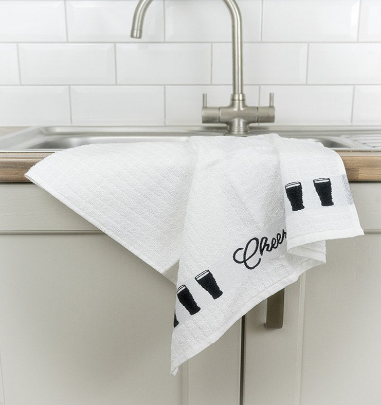 Poli-Dri Stout jacquard tea towel with woven stout border